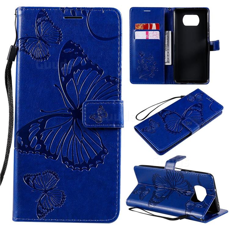 Embossing 3D Butterfly Leather Wallet Case for Mi Xiaomi Poco X3 NFC - Blue