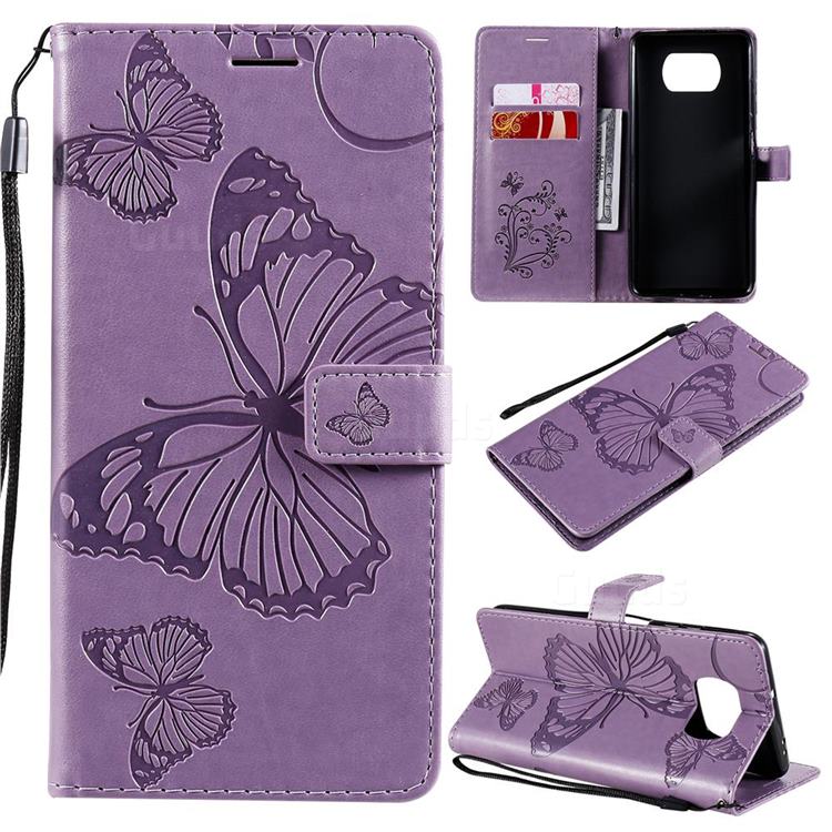 Embossing 3D Butterfly Leather Wallet Case for Mi Xiaomi Poco X3 NFC - Purple