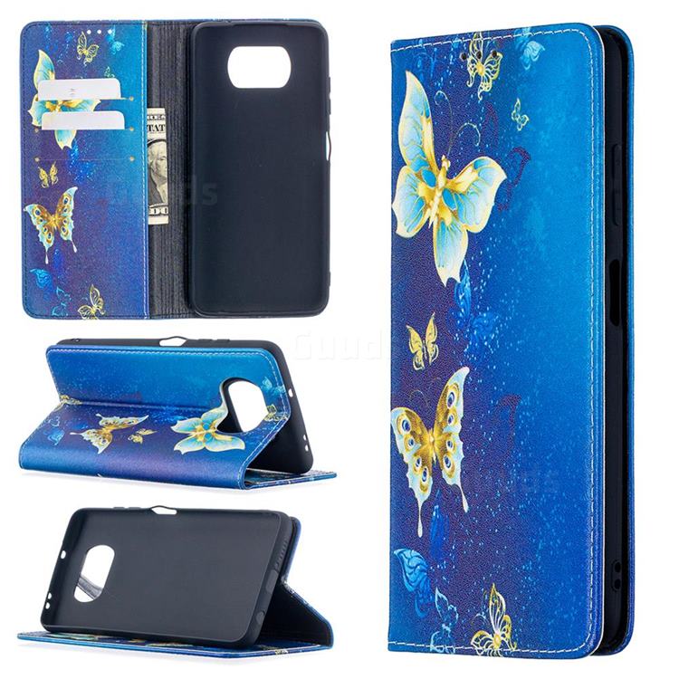 Gold Butterfly Slim Magnetic Attraction Wallet Flip Cover for Mi Xiaomi Poco X3 NFC