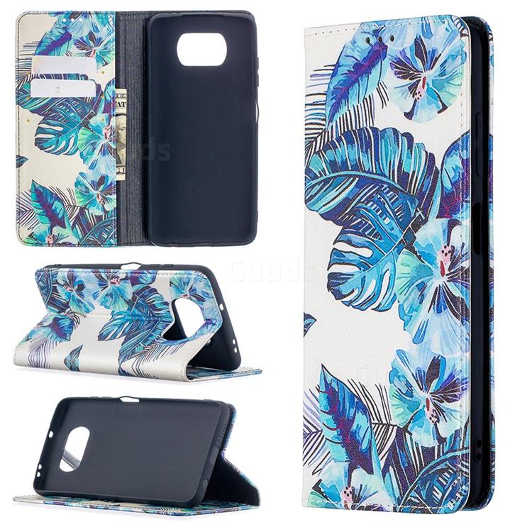 Blue Leaf Slim Magnetic Attraction Wallet Flip Cover for Mi Xiaomi Poco X3 NFC