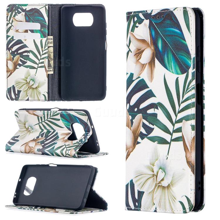Flower Leaf Slim Magnetic Attraction Wallet Flip Cover for Mi Xiaomi Poco X3 NFC