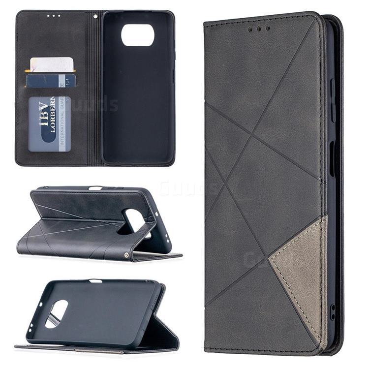 Prismatic Slim Magnetic Sucking Stitching Wallet Flip Cover for Mi Xiaomi Poco X3 NFC - Black