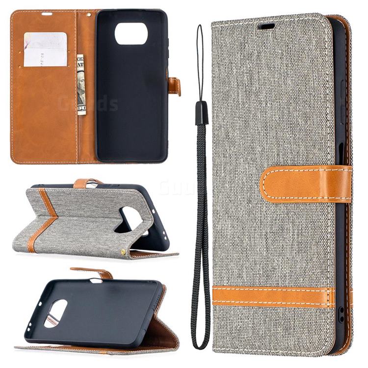 Jeans Cowboy Denim Leather Wallet Case for Mi Xiaomi Poco X3 NFC - Gray