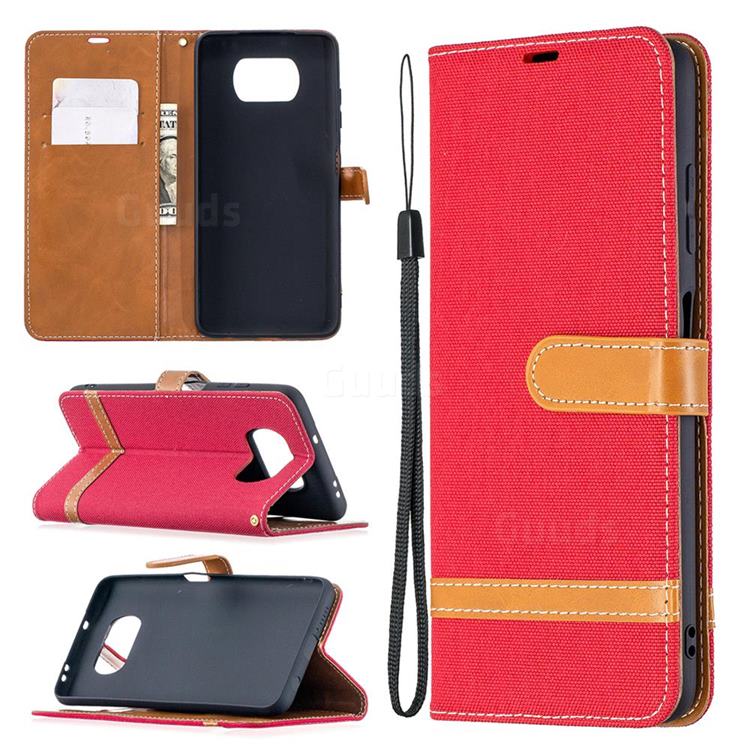 Jeans Cowboy Denim Leather Wallet Case for Mi Xiaomi Poco X3 NFC - Red