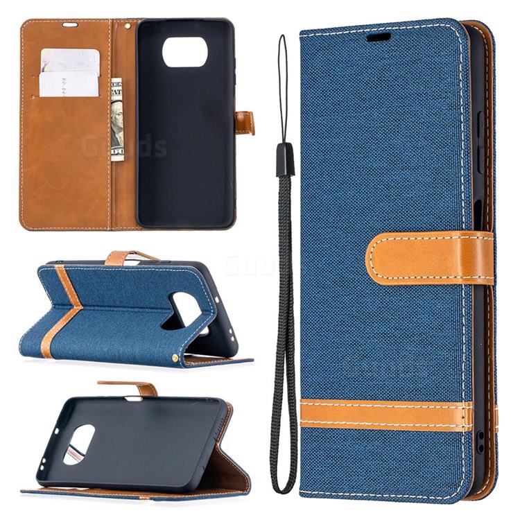 Jeans Cowboy Denim Leather Wallet Case for Mi Xiaomi Poco X3 NFC - Dark Blue