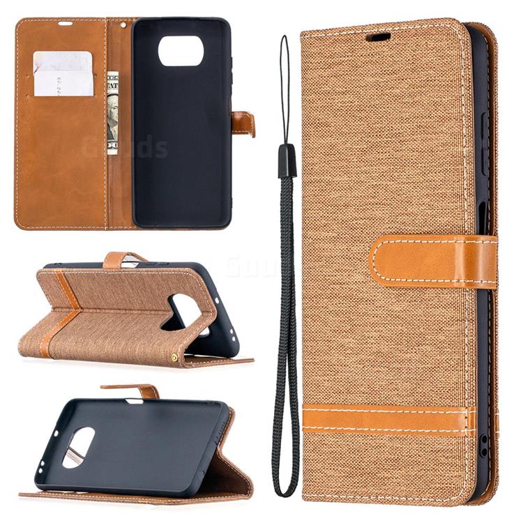 Jeans Cowboy Denim Leather Wallet Case for Mi Xiaomi Poco X3 NFC - Brown