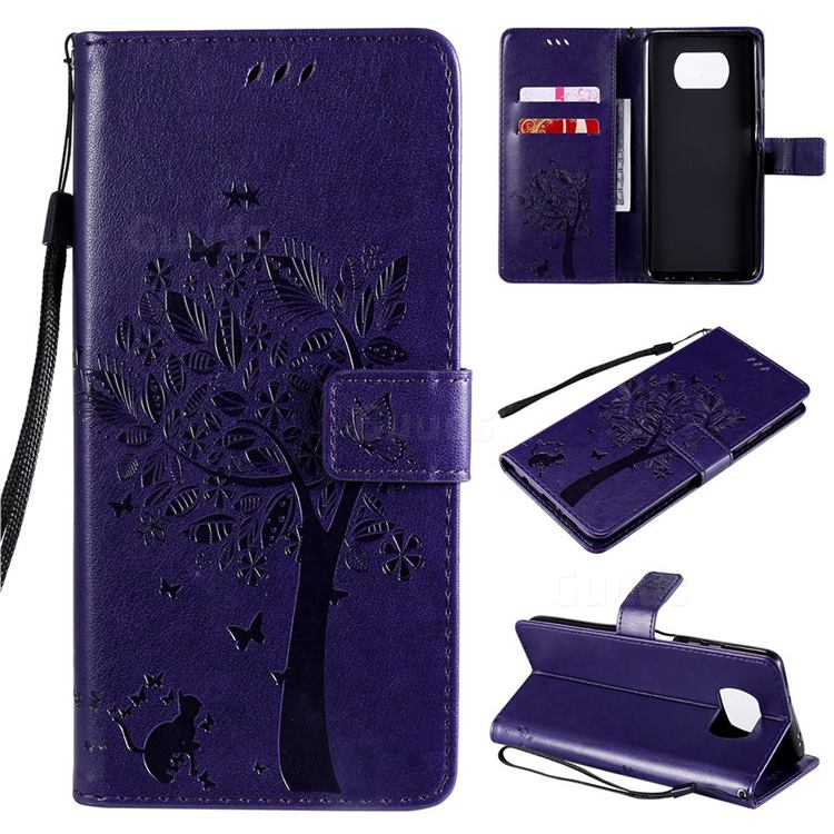 Embossing Butterfly Tree Leather Wallet Case for Mi Xiaomi Poco X3 NFC - Purple