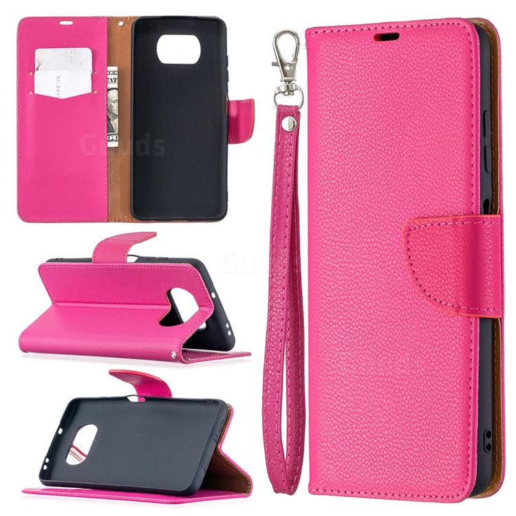 Classic Luxury Litchi Leather Phone Wallet Case for Mi Xiaomi Poco X3 NFC - Rose