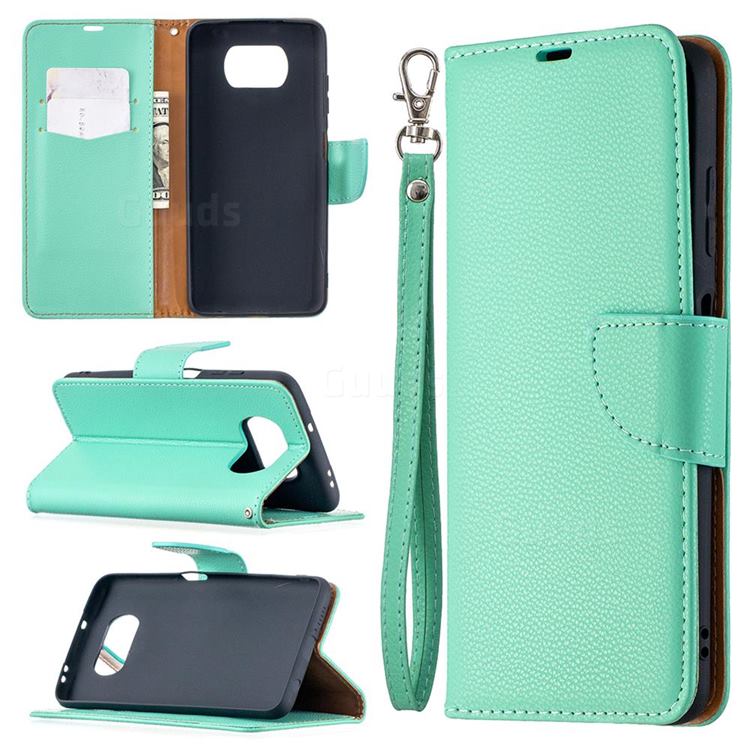 Classic Luxury Litchi Leather Phone Wallet Case for Mi Xiaomi Poco X3 NFC - Green