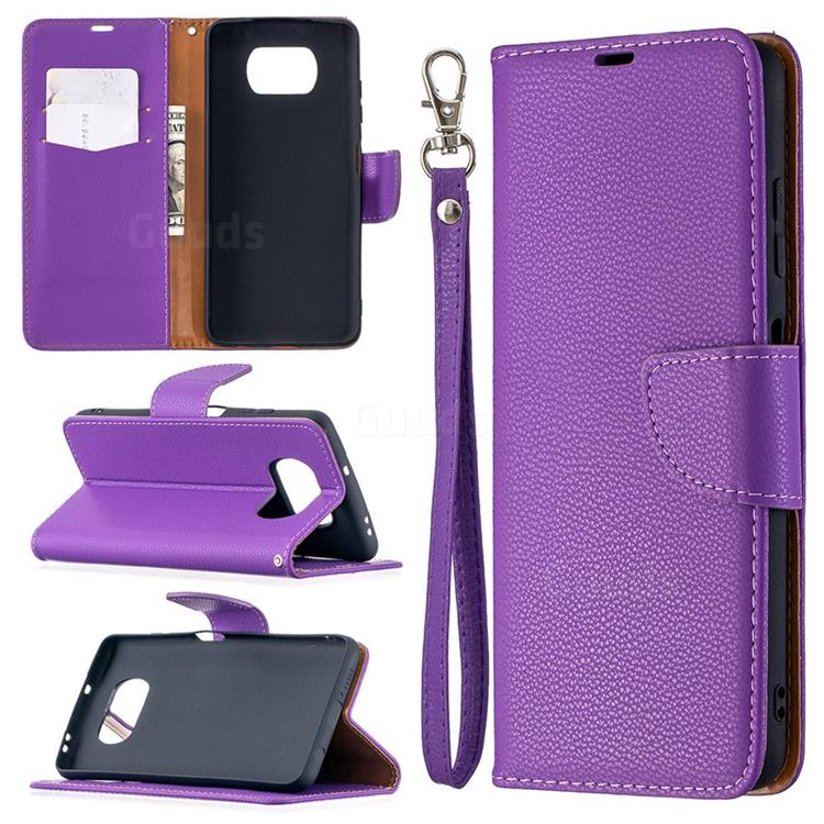 Classic Luxury Litchi Leather Phone Wallet Case for Mi Xiaomi Poco X3 NFC - Purple