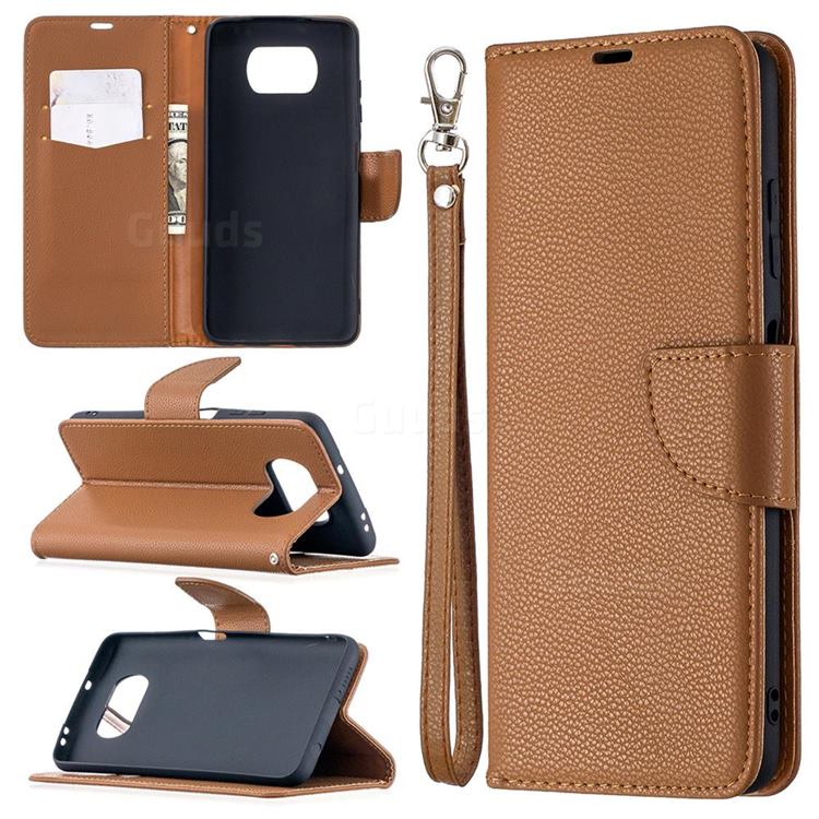 Classic Luxury Litchi Leather Phone Wallet Case for Mi Xiaomi Poco X3 NFC - Brown