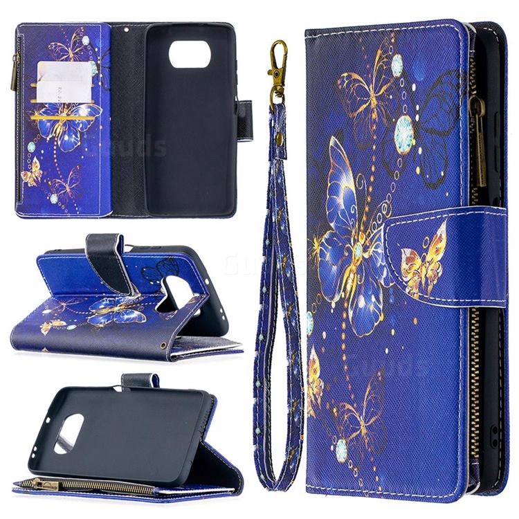 Purple Butterfly Binfen Color BF03 Retro Zipper Leather Wallet Phone Case for Mi Xiaomi Poco X3 NFC