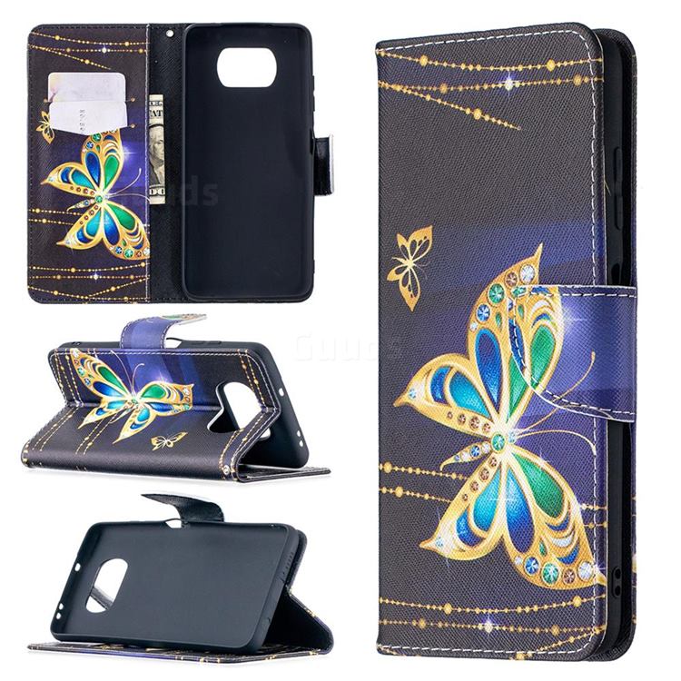 Golden Shining Butterfly Leather Wallet Case for Mi Xiaomi Poco X3 NFC