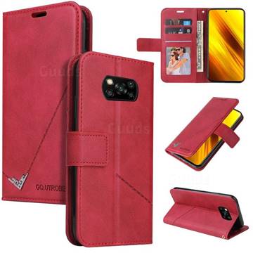 GQ.UTROBE Right Angle Silver Pendant Leather Wallet Phone Case for Mi Xiaomi Poco X3 NFC - Red