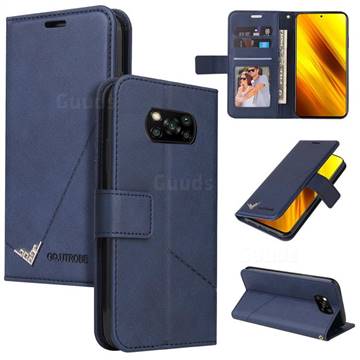 GQ.UTROBE Right Angle Silver Pendant Leather Wallet Phone Case for Mi Xiaomi Poco X3 NFC - Blue