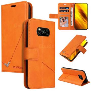 GQ.UTROBE Right Angle Silver Pendant Leather Wallet Phone Case for Mi Xiaomi Poco X3 NFC - Orange