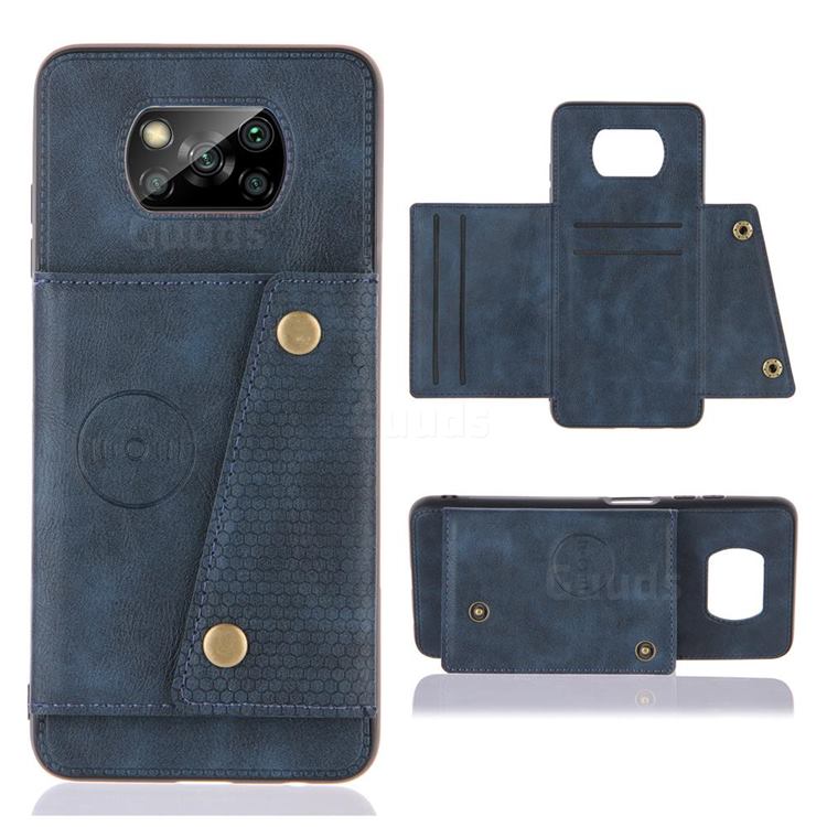 Retro Multifunction Card Slots Stand Leather Coated Phone Back Cover for Mi Xiaomi Poco X3 NFC - Blue