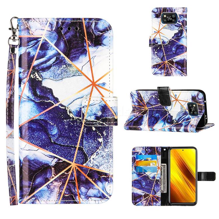 Starry Blue Stitching Color Marble Leather Wallet Case for Mi Xiaomi Poco X3 NFC