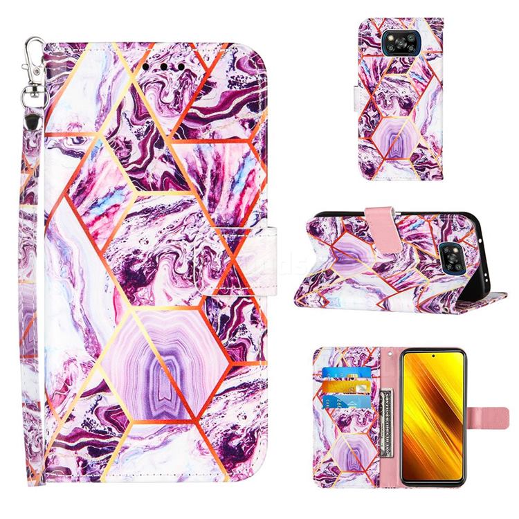 Dream Purple Stitching Color Marble Leather Wallet Case for Mi Xiaomi Poco X3 NFC