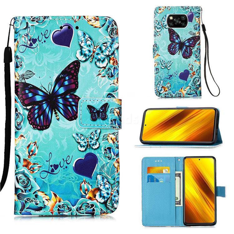 Love Butterfly Matte Leather Wallet Phone Case for Mi Xiaomi Poco X3 NFC