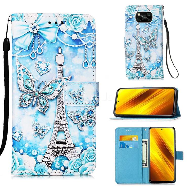 Tower Butterfly Matte Leather Wallet Phone Case for Mi Xiaomi Poco X3 NFC