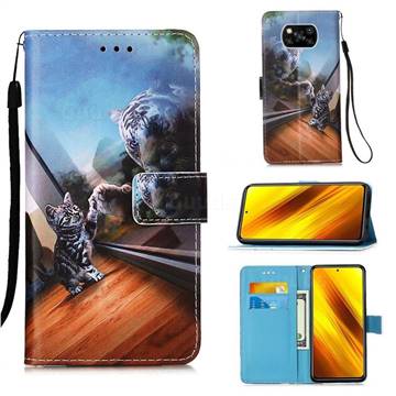 Mirror Cat Matte Leather Wallet Phone Case for Mi Xiaomi Poco X3 NFC
