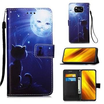 Cat and Moon Matte Leather Wallet Phone Case for Mi Xiaomi Poco X3 NFC
