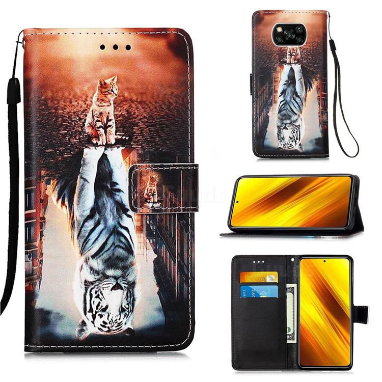 Cat and Tiger Matte Leather Wallet Phone Case for Mi Xiaomi Poco X3 NFC