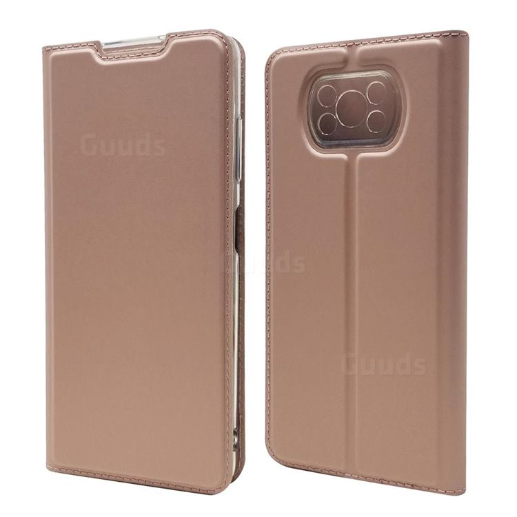 Ultra Slim Card Magnetic Automatic Suction Leather Wallet Case for Mi Xiaomi Poco X3 NFC - Rose Gold