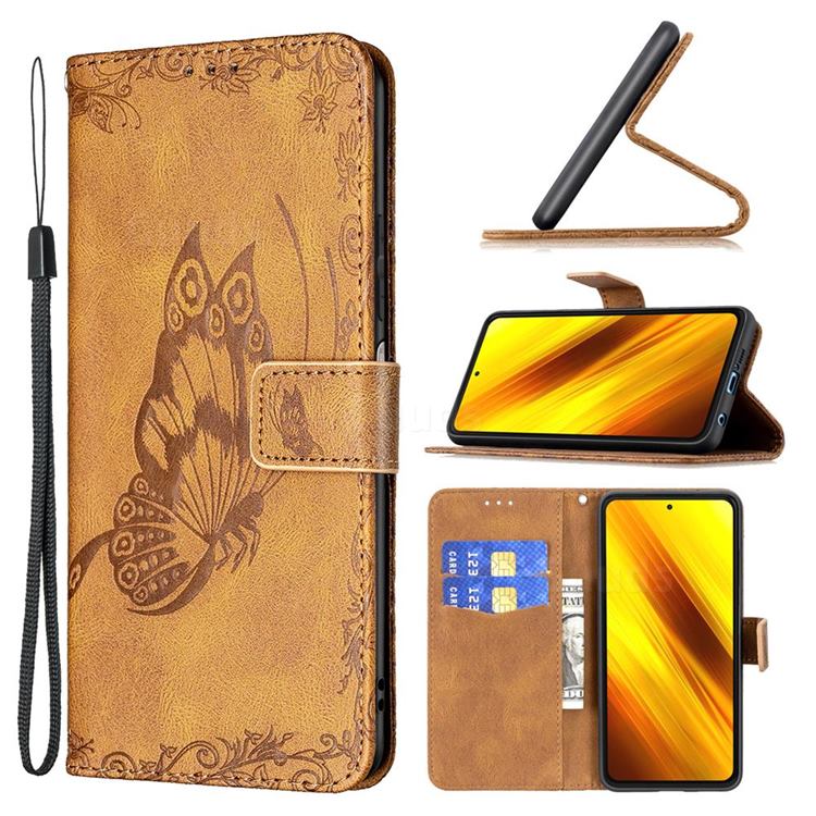 Binfen Color Imprint Vivid Butterfly Leather Wallet Case for Mi Xiaomi Poco X3 NFC - Brown