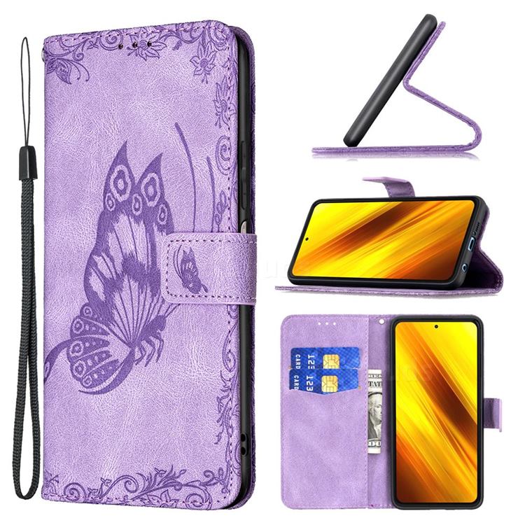 Binfen Color Imprint Vivid Butterfly Leather Wallet Case for Mi Xiaomi Poco X3 NFC - Purple