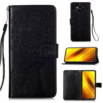 Embossing Dream Catcher Mandala Flower Leather Wallet Case for Mi Xiaomi Poco X3 NFC - Black