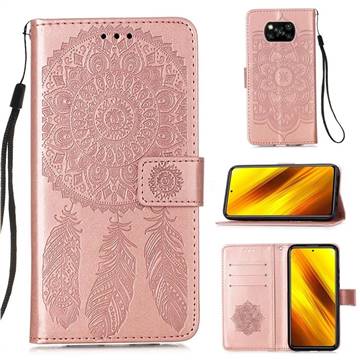 Embossing Dream Catcher Mandala Flower Leather Wallet Case for Mi Xiaomi Poco X3 NFC - Rose Gold