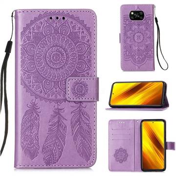 Embossing Dream Catcher Mandala Flower Leather Wallet Case for Mi Xiaomi Poco X3 NFC - Purple