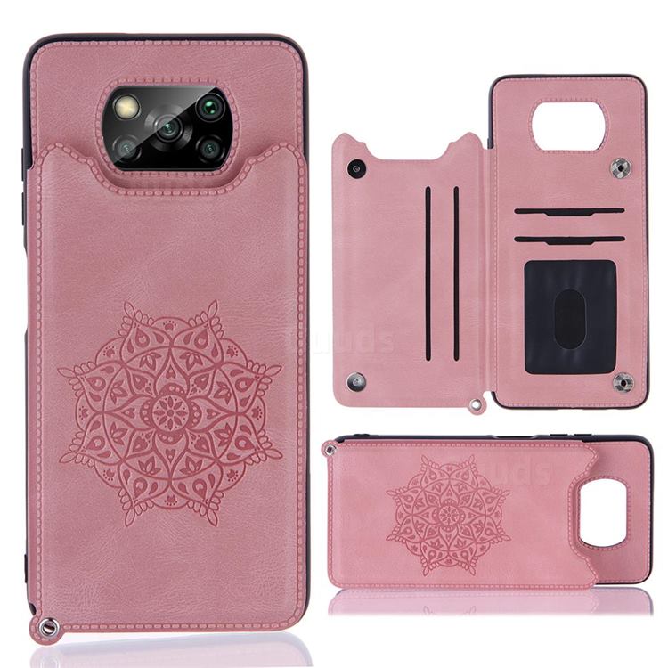 Luxury Mandala Multi-function Magnetic Card Slots Stand Leather Back Cover for Mi Xiaomi Poco X3 NFC - Rose Gold