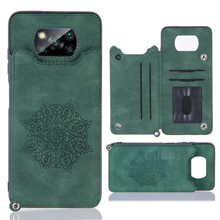 Luxury Mandala Multi-function Magnetic Card Slots Stand Leather Back Cover for Mi Xiaomi Poco X3 NFC - Green