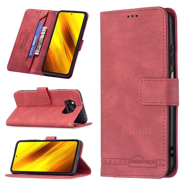 Binfen Color RFID Blocking Leather Wallet Case for Mi Xiaomi Poco X3 NFC - Red