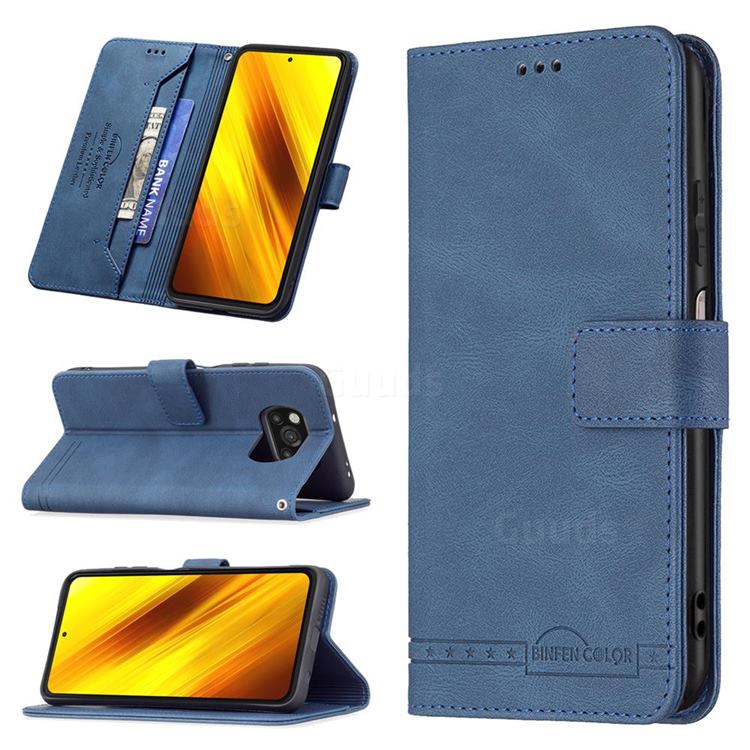 Binfen Color RFID Blocking Leather Wallet Case for Mi Xiaomi Poco X3 NFC - Blue