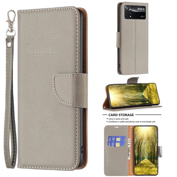 Classic Luxury Litchi Leather Phone Wallet Case for Mi Xiaomi Poco X4 Pro 5G - Gray