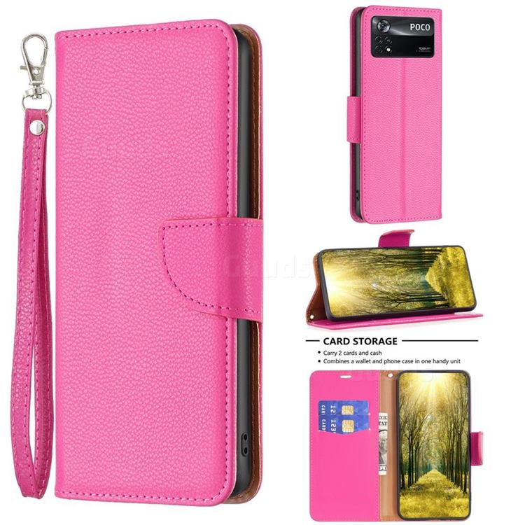 Classic Luxury Litchi Leather Phone Wallet Case for Mi Xiaomi Poco X4 Pro 5G - Rose