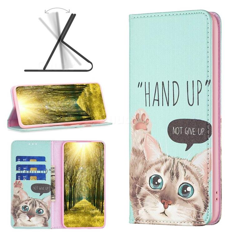 Hand Up Cat Slim Magnetic Attraction Wallet Flip Cover for Mi Xiaomi Poco X4 Pro 5G