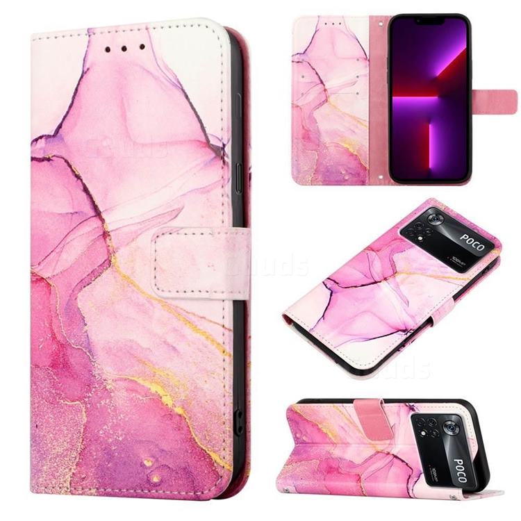 Pink Purple Marble Leather Wallet Protective Case for Mi Xiaomi Poco X4 Pro 5G