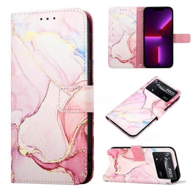 Rose Gold Marble Leather Wallet Protective Case for Mi Xiaomi Poco X4 Pro 5G