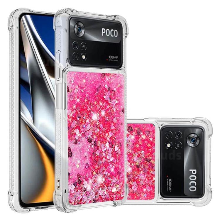 Dynamic Liquid Glitter Sand Quicksand TPU Case for Mi Xiaomi Poco X4 Pro 5G - Pink Love Heart