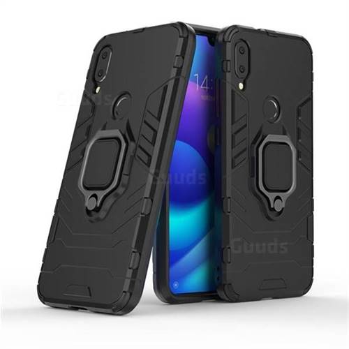 Black Panther Armor Metal Ring Grip Shockproof Dual Layer Rugged Hard Cover for Xiaomi Mi Play - Black