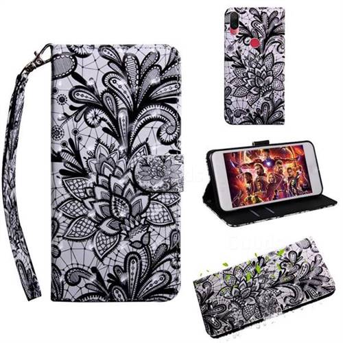 Black Lace Rose 3D Painted Leather Wallet Case for Xiaomi Mi Play