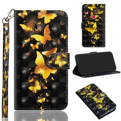 Golden Butterfly 3D Painted Leather Wallet Case for Xiaomi Mi Play