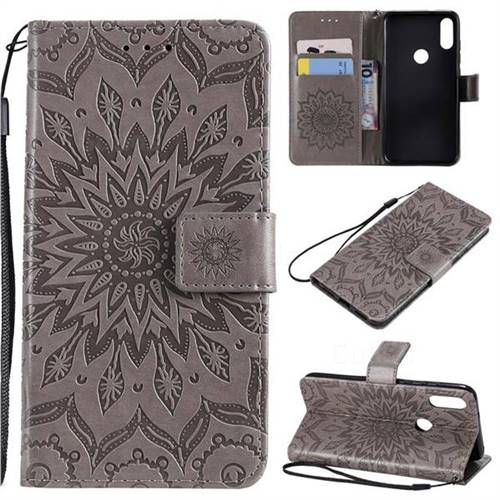 Embossing Sunflower Leather Wallet Case for Xiaomi Mi Play - Gray