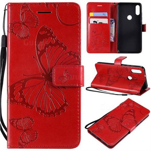 Embossing 3D Butterfly Leather Wallet Case for Xiaomi Mi Play - Red
