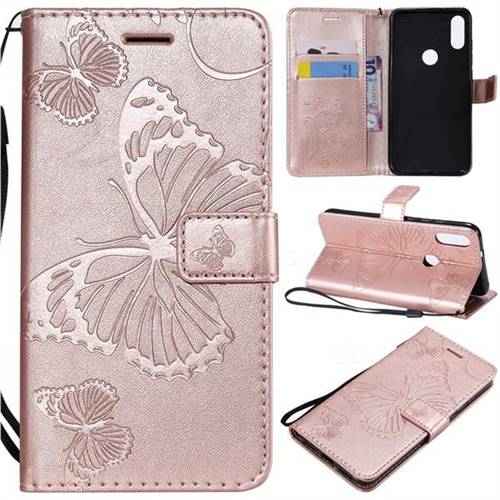 Embossing 3D Butterfly Leather Wallet Case for Xiaomi Mi Play - Rose Gold
